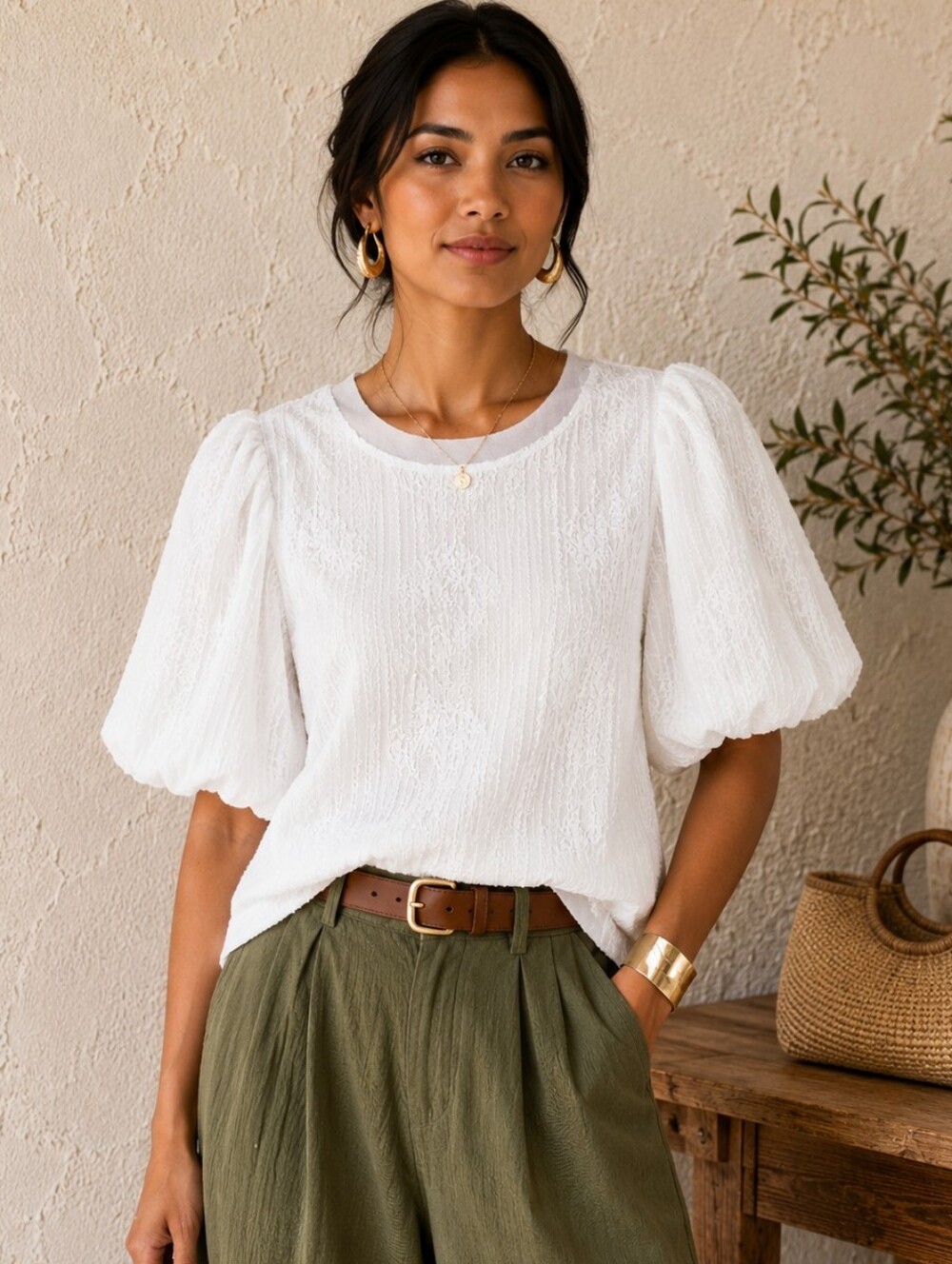 NWT OTT WHITE TEXTURED ROMANTIC BOHO PUFF SLEEVE BLOUSE COTTAGECORE MEDIUM